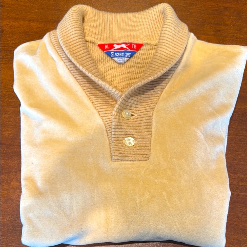 Vintage 1970s Slazenger Velour/Cotton/Polyester Quarter button Sweater